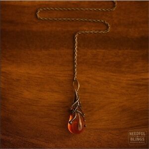 Vintage Carnelian Teardrop Pendant Necklace Boho 23.5"